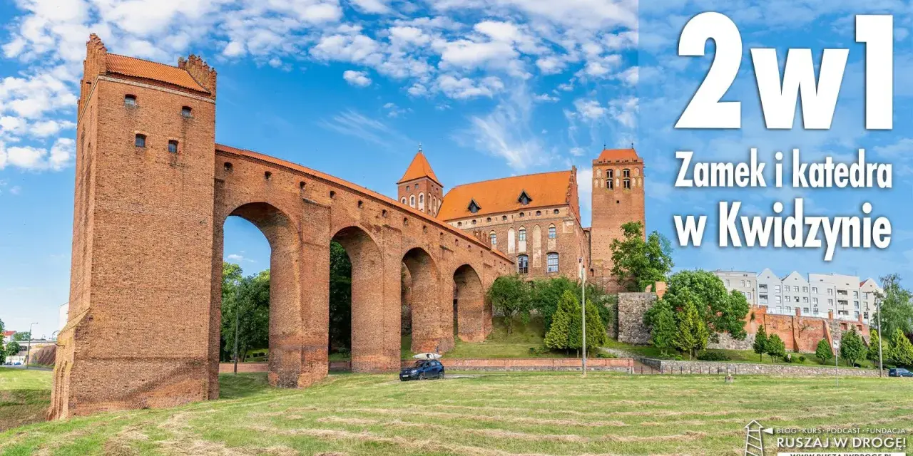 Imponujący zamek i katedra w Kwidzynie, jedne z najciekawszych atrakcji w województwie pomorskim, pod błękitnym niebem.